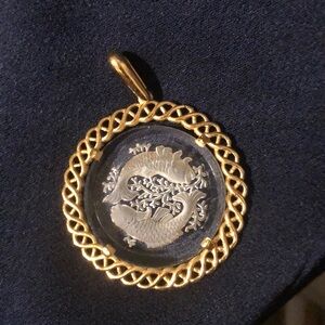 Vintage Pisces gold and etched glass pendant